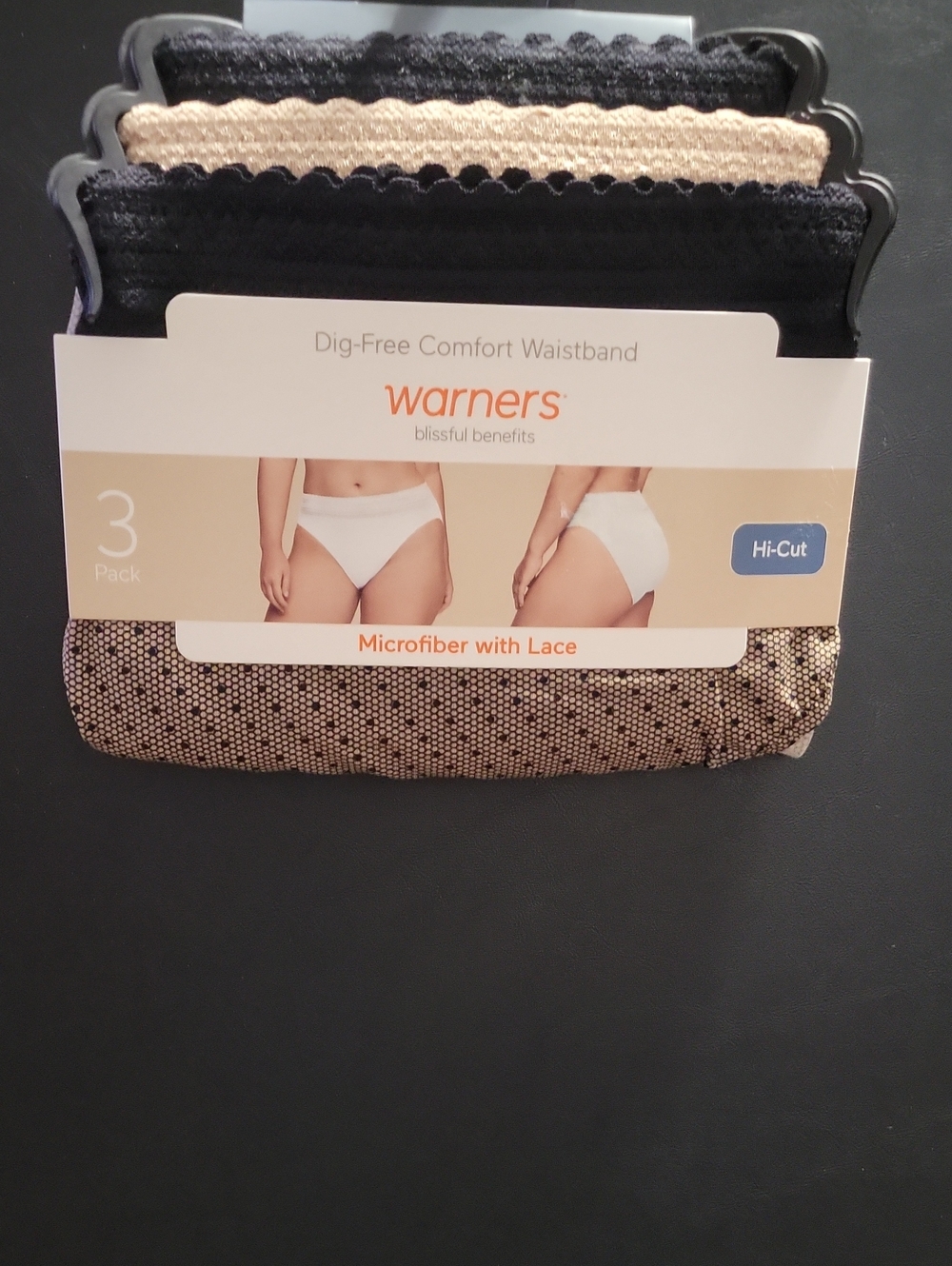 Warner's 3-Pack Microfiber Lace Briefs - Black & Beige & Taupe T15 - Picture 2 of 5